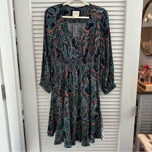 Anthropologie Maeve Long Sleeve Printed Midi Dress